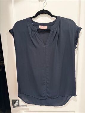 Philosophy Navy Cap Sleeve Split V-Neck Blouse